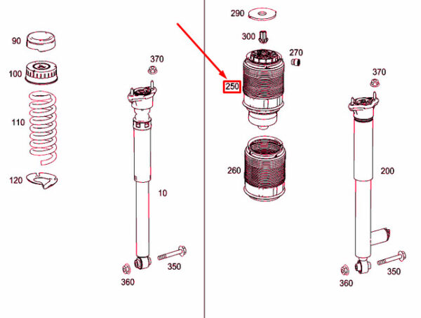 A2123203825 - NEW MERCEDES-BENZ E W212 REAR RIGHT PNEUMATIC SPRING A2123203825 ORIGINAL