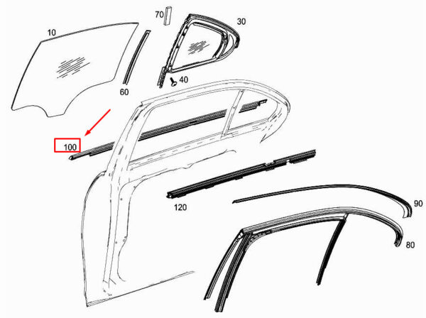 A2137300804 - MERCEDES-BENZ E W213 Rear Right Door Window Sealing Rail A2137300804 ORIGINAL