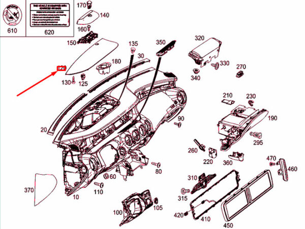 A21768072015E99 - NEW MB S COUPE C217 INSTRUMENT PANEL CENTER COVER LHD A21768072015E99 ORIGINAL
