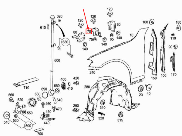 A2228801014 - MERCEDES-BENZ S W222 Front Right Center Fender Bracket A2228801014 ORIGINAL