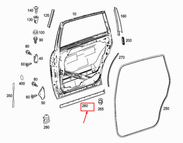 A2516903662 - MERCEDES-BENZ R W251 Rear Right Door Strip A2516903662 ORIGINAL