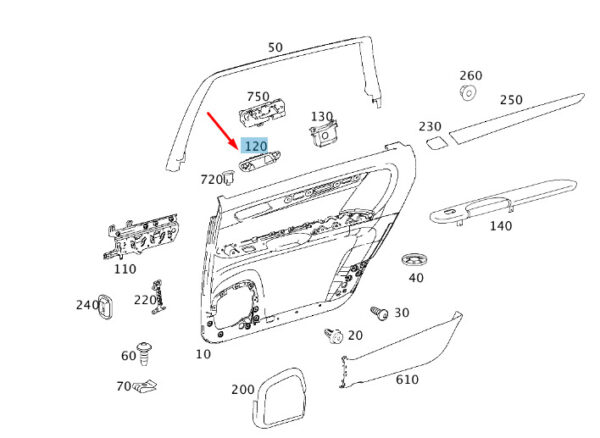 A2517660764 - MERCEDES-BENZ R W251 Rear Left Door Handle Recess A25176607649051 ORIGINAL