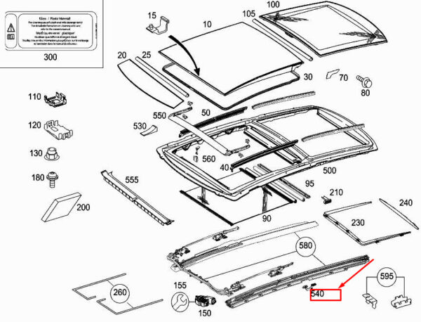 A2517800128 - MERCEDES-BENZ R W251 Right Sunroof Lever Support A2517800128 ORIGINAL