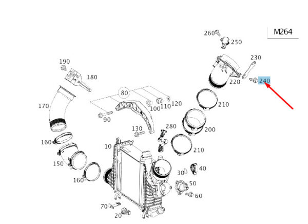 A2640182100 - MERCEDES-BENZ C W205 Left Charge Air Cooler Purge Line A2640182100 ORIGINAL