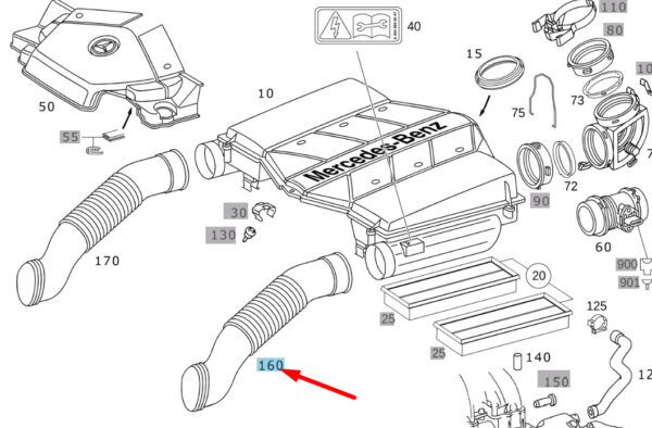 A2730900582 - MERCEDES-BENZ SL R230 Left Air Intake Pipe A2730900582 ORIGINAL