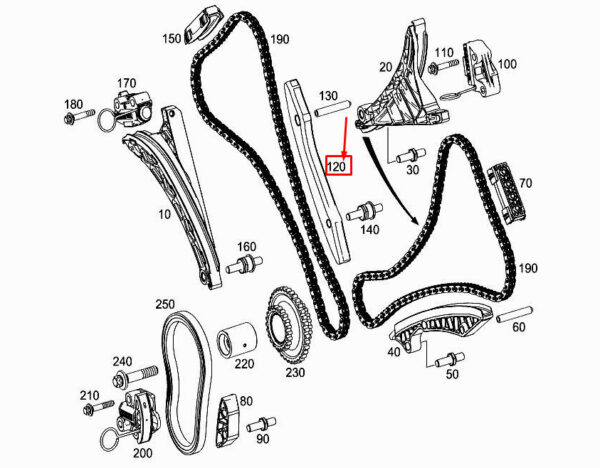 A2780520216 - MERCEDES-BENZ E W212 Right Engine Chain Slide Rail A2780520216 ORIGINAL