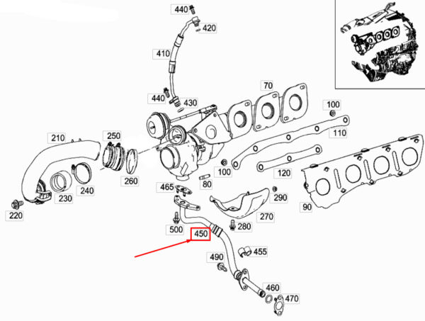 A2780902877 - MERCEDES-BENZ GLE W166 RH Turbocharger Oil Return Line A2780902877 ORIGINAL