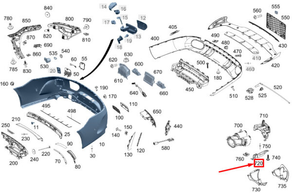 A2908859301 - MERCEDES-BENZ AMG GT X290 Left Tailpipe Trim Holder A2908859301 ORIGINAL