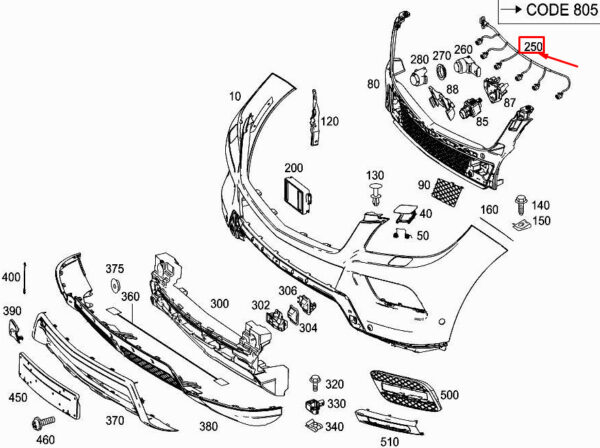 A2925404201 - MERCEDES-BENZ GLE Coupe C292 Front Parktronic Harness A2925404201 ORIGINAL