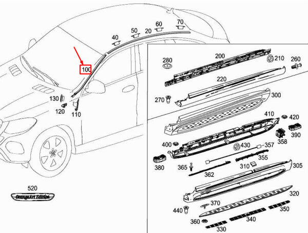 A2926900162 - MERCEDES-BENZ GLE Coupe C292 Front Left Windshield Strip A2926900162 ORIGINAL