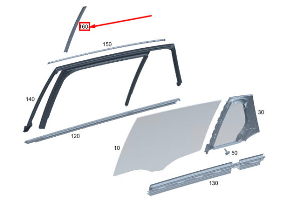 A2937301700 - MERCEDES-BENZ EQC Rear Left Door Window Divider A2937301700 ORIGINAL