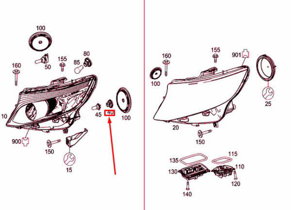 A906826028264 - NEW MERCEDES-BENZ VITO W447 HEADLIGHT BULB SOCKET A9068260282