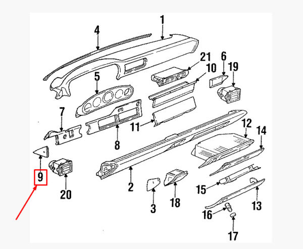9115525910001C - Porsche 911 993 Carrera end cap for dashboard top left 9115525910001C