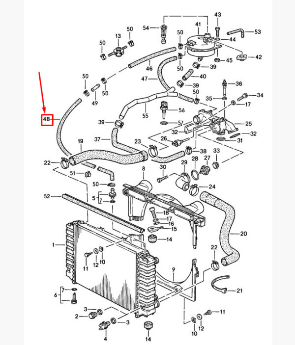 92810627702 - Porsche 928 radiator overflow hose front left handlebar 92810627702 NEW ORIGINAL