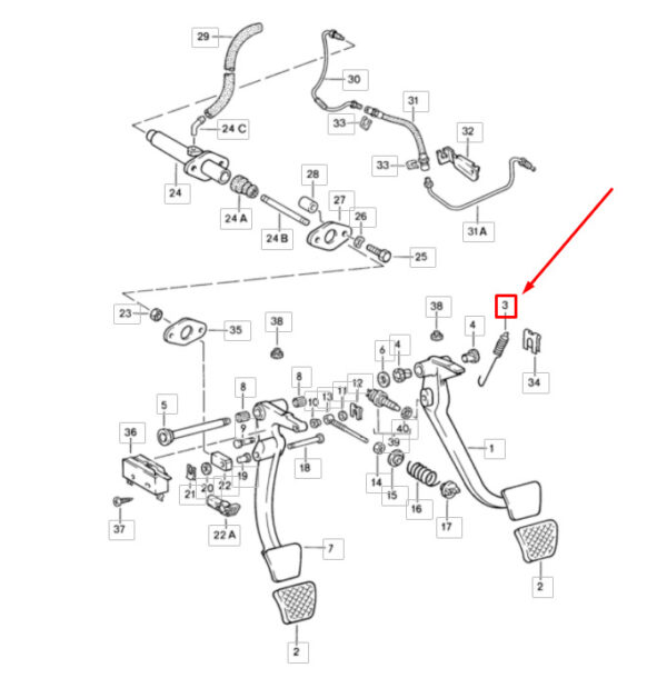 92842353103 - Porsche 928 brake pedal return spring 92842353103 NEW ORIGINAL