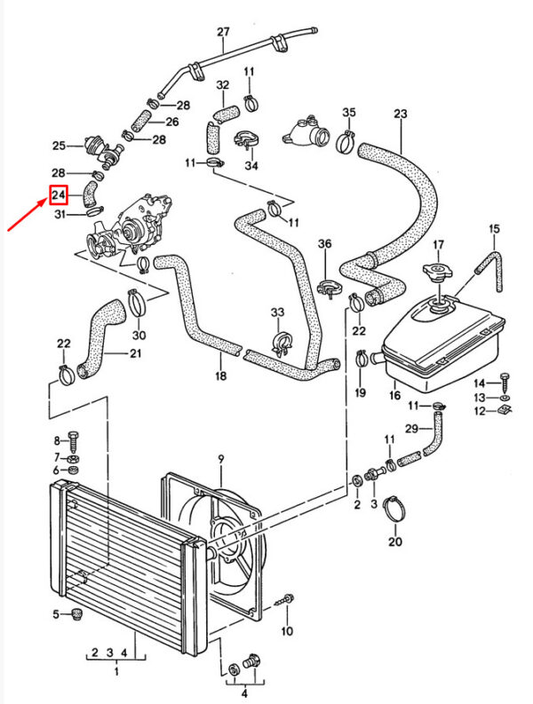94410624104 - Porsche 968 coolant hose 94410624104 NEW ORIGINAL