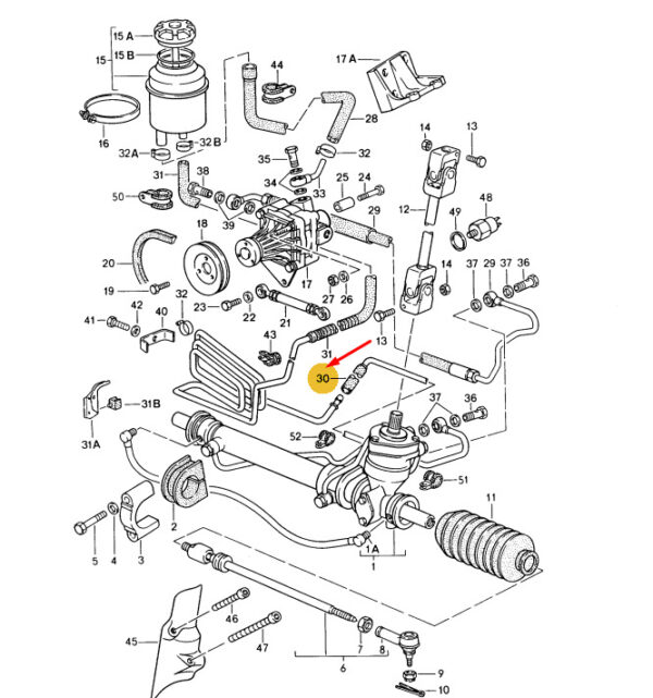94434744906 - Porsche 944 power steering return cable LHD 94434744906 NEW ORIGINAL