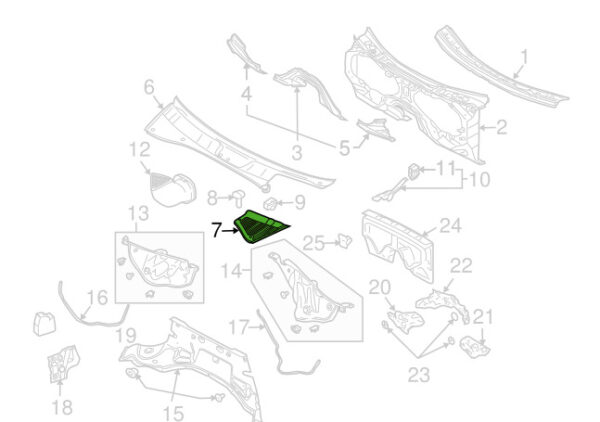 9555727290101C - Porsche 9PA Windshield Scuttle Panel Flap Left 9555727290101C NEW