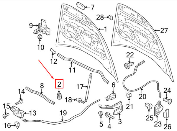 95850548101 - PORSCHE CAYENNE 92A Front Hood Stop Buffer 95850548101 NEW