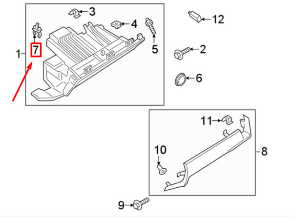 95855222300 - Porsche Panamera 971 Door Hinge Pen Front Glove Tray 955222300 NEW