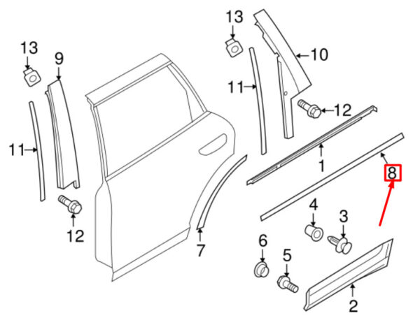 958559907007Z7 - Porsche Cayenne 92A door strip rear left 998559907007Z7 NEW ORIGINAL