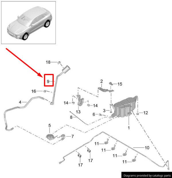 95B201997D - Porsche 95B Evapora. Flue gas ventilation line 95B.201.997.D 95B201997D NEW