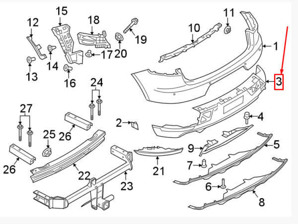 95B807521AA1E0 - Porsche Macan 95B rear spoiler below 95B807521AA1E0 NEW ORIGINAL