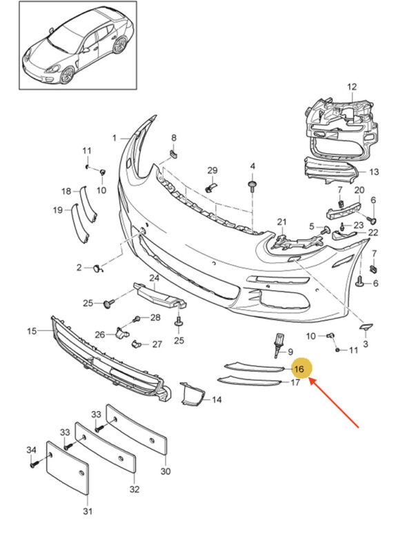 970505573031E0 - Porsche 970 Front Bumper Left Upper Trim 970505573031E0 GENUINE