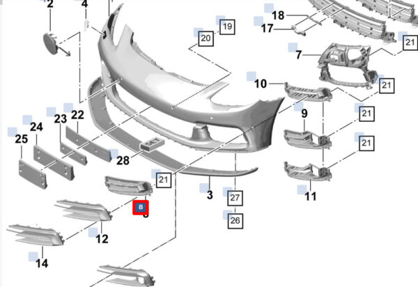 971807486OK1 - Porsche Panamera 971 front bumper right insert molding 971807486OK1 NEW