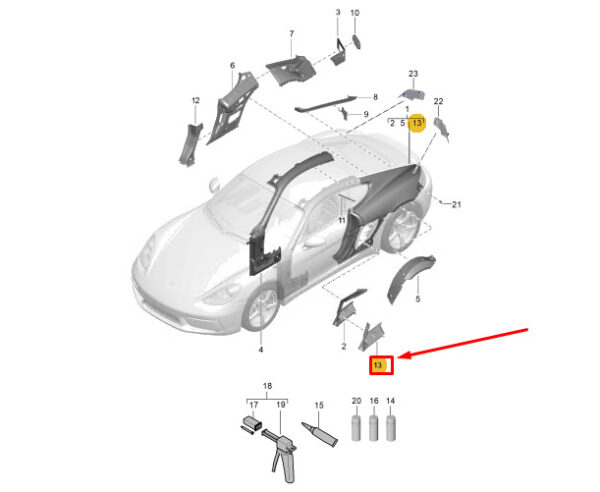 98150249301GRV - Porsche 718 Cayman 982 LH Side Panel Reinforcement 98150249301GRV NEW GENUINE