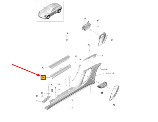 981504468231E0 - Porsche 718 Cayman 982 Front Left Sill Trim 981504468231E0