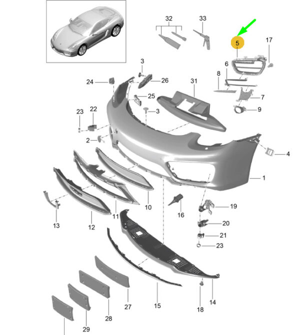 98150556402OK1 - Porsche Cayman 981 front bumper right frame 98150556402OK1 NEW ORIGINAL