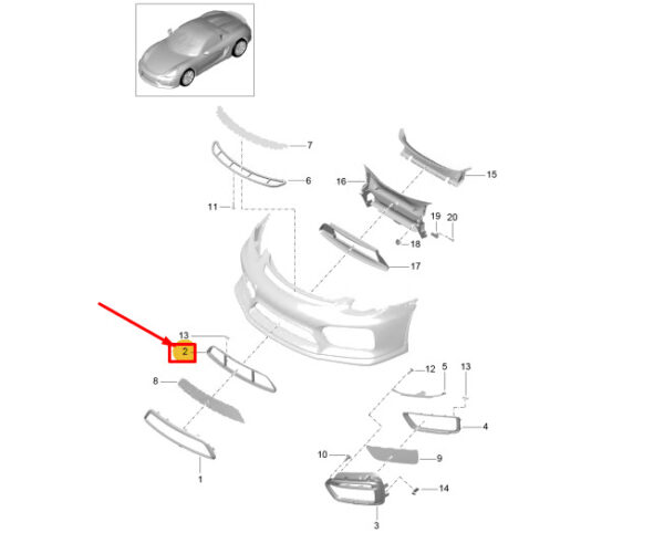 98150557180 - Porsche Boxster Spyder 981 Front Grille, Rear Trim 98150557180, NEW, GENUINE