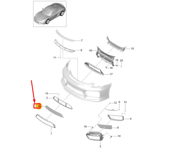 98150571180 - Porsche Boxster Spyder 981 Front Bumper Lower Grill 98150571180 NEW GENUINE