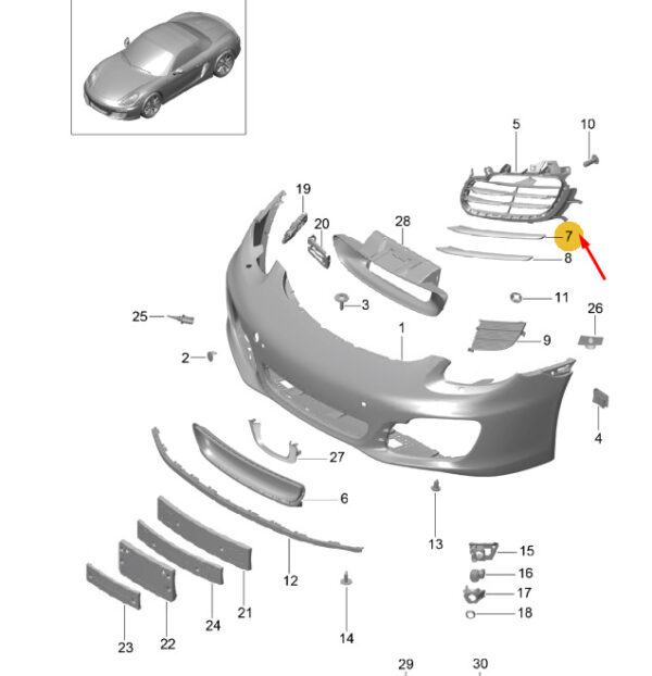 98150576400G2X - Porsche Boxster 981 bumper front right upper disc 98150576400G2X new