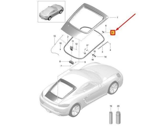 98151215203 - Porsche 718 Cayman 982 Tailgate Hinge Rear Right 98151215203 GENUINE
