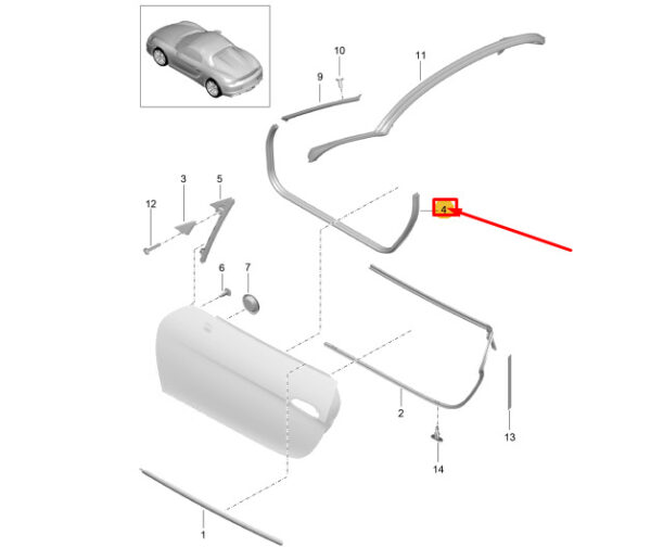 98153707500 - Porsche Boxster Spyder 981 Front Inner Door Seal Rubber 98153707500 GENUINE