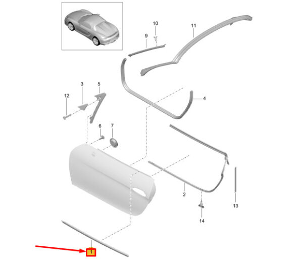98153708603 - Porsche Boxster Spyder 981 Window Strip Front Right Outer 98153708603 GENUINE