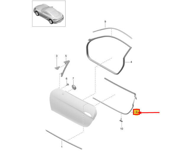 98153737802 - Porsche 718 Cayman 982 Front Right Inner Door Seal 98153737802 NEW GENUINE