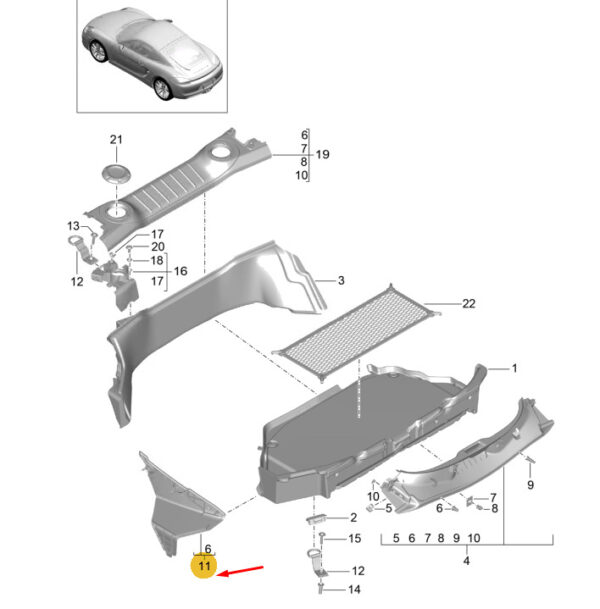 98155106302A75 - PORSCHE CAYMAN 981 Rear Left Luggage Compartment Trim 98155106302A75 NEW