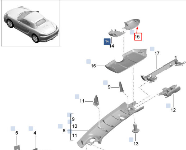 981555526001E0 - Porsche 718 Cayman 982 Right GPS Antenna Cover 981555526001E0 NEW ORIGINAL