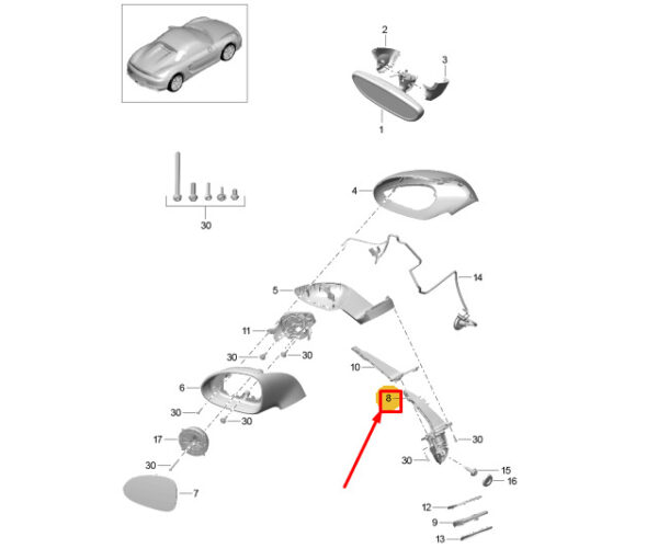 98173123000 - Porsche Boxster Spyder 981 Right Door Mirror Base LHD 98173123000 New Genuine