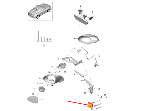 98173183000OK1 - Porsche Boxster Spyder 981 Adapter for Right Mirror Base 98173183000OK1