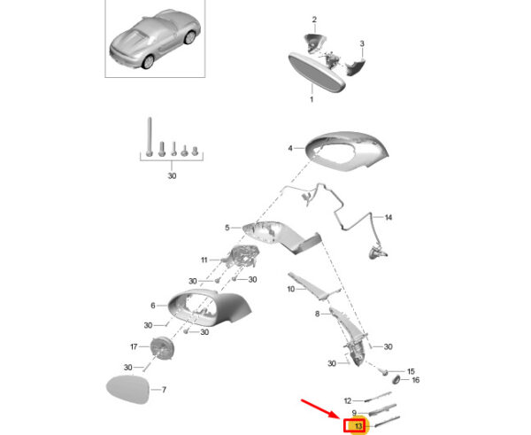 98173183500 - Porsche Boxster Spyder 981 Left Door Mirror Base Gasket 98173183500