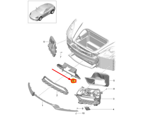 982121699COK1 - Porsche 718 Cayman 982 Front Bumper Center Air Duct 982121699COK1