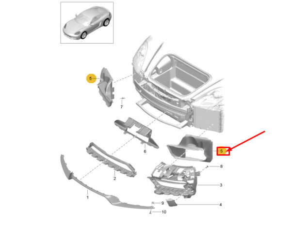 982121736OK1 - PORSCHE 718 CAYMAN 982 AIR DUCT FRONT RIGHT BUMPER 982121736OK1 GENUINE