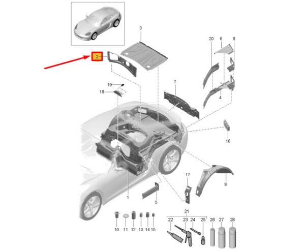 982813103GRV - Porsche 718 Cayman 982 Rear Partition 982813103GRV NEW GENUINE