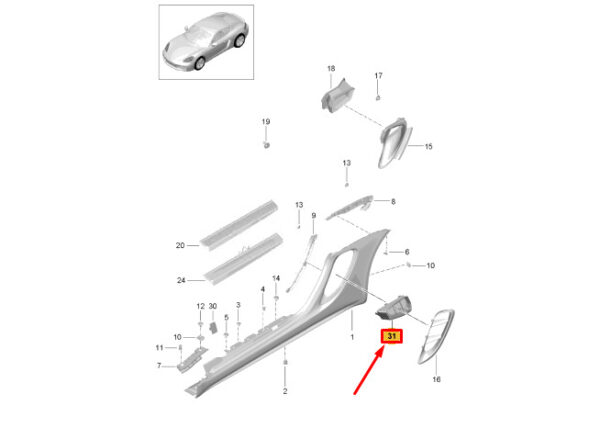 982825484AOK1 - Porsche 718 Cayman 982 ventilation grille body right 982825484AOK1 GENUINE
