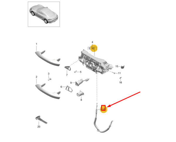 982837017 - PORSCHE 718 CAYMAN 982 FRONT DOOR LOCK CABLE 982837017 NEW GENUINE