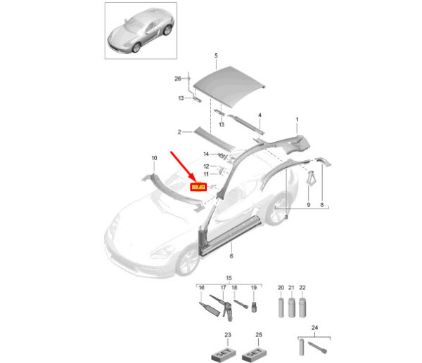 99150265800GRV - PORSCHE 718 CAYMAN 982 RH Wind Barrel Frame Air Deflector 99150265800GRV GENUINE